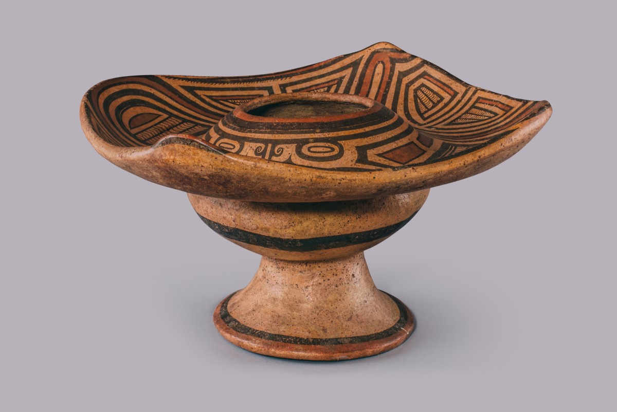 This pottery from Coclé culture of pre-Columbian Panama is known for its strong structural forms and elaborate designs executed in slip-painted terracotta.